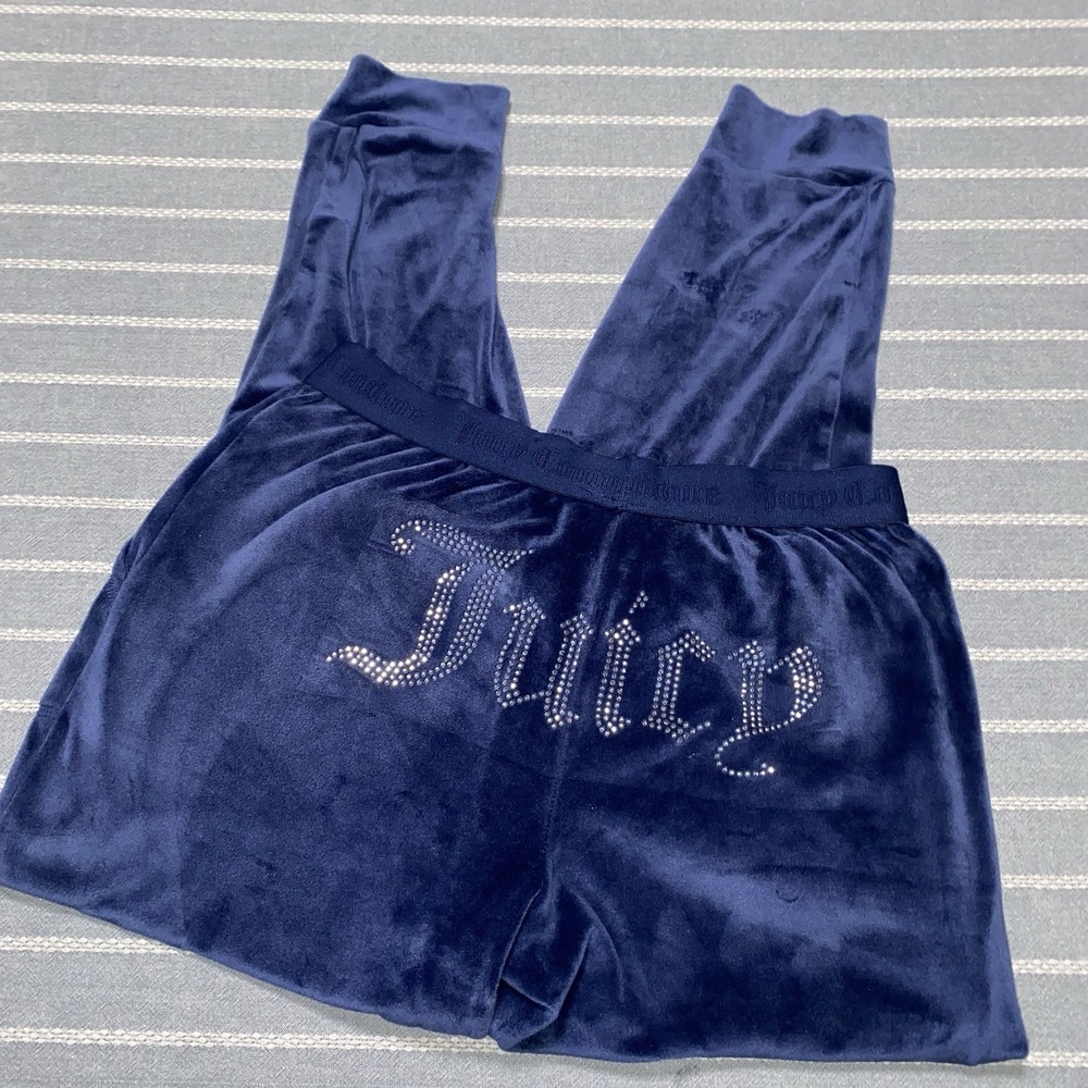 Juicy Couture Navy Y2K Bum Rhinestones 'Juicy' Joggers Medium